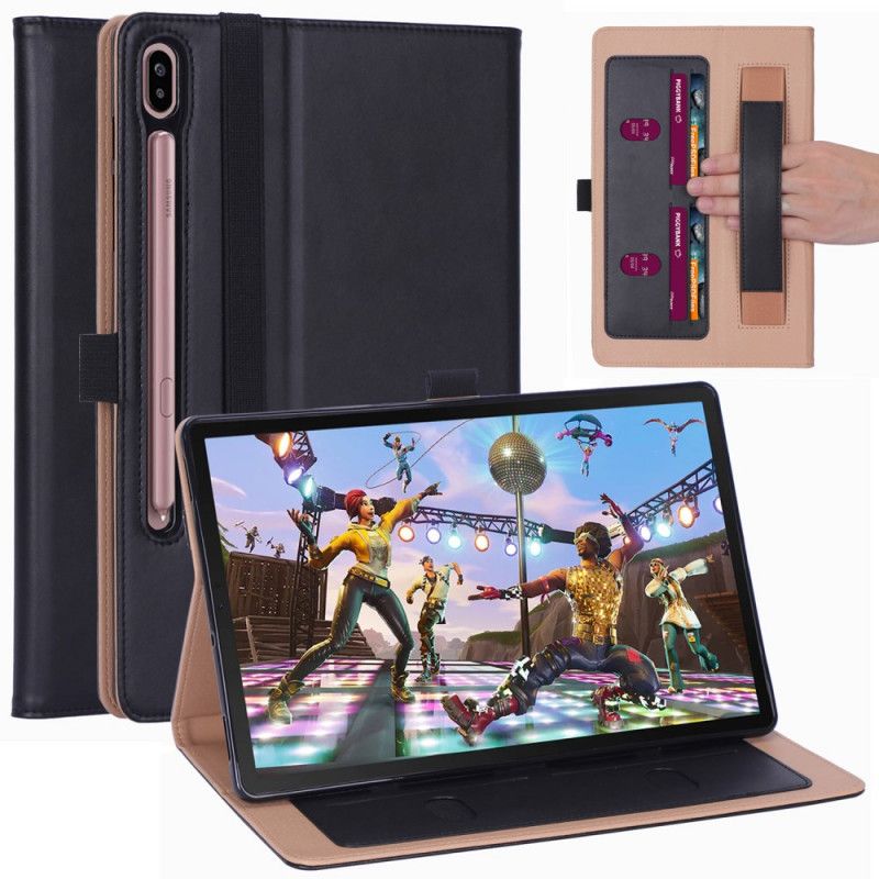 Case Samsung Galaxy Tab S6 Schwarz Lederart Mit Riemen