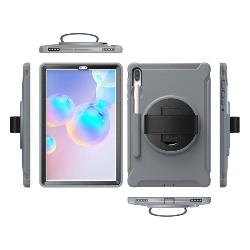 Hülle Für Samsung Galaxy Tab S6 Schwarz Dreifacher Schutz Mit Riemen Und Stütze