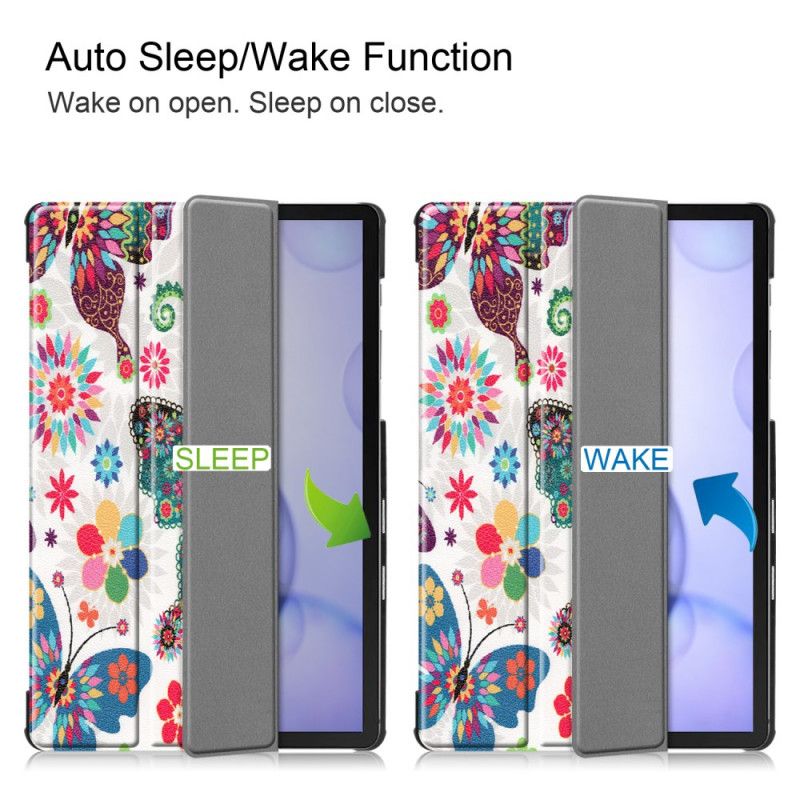 Smart Case Samsung Galaxy Tab S6 Retro Schmetterlinge Und Blumen