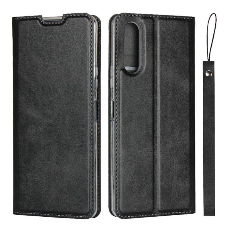 Flip Case Für Sony Xperia 10 II Schwarz Kunstleder Mit Riemen