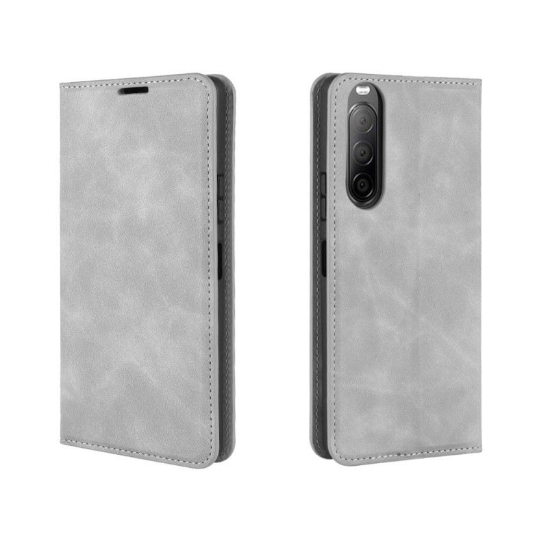Flip Case Sony Xperia 10 II Schwarz Handyhülle Weichledereffekt