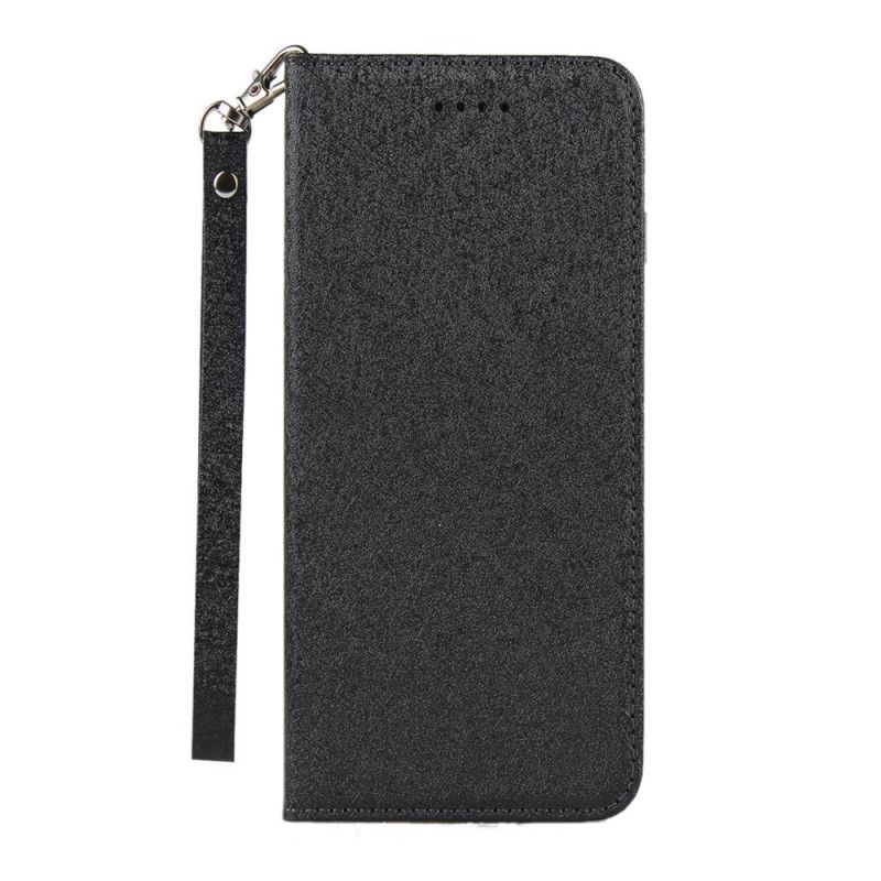 Flip Case Sony Xperia 10 II Schwarz Weicher Lederstil Mit Riemen