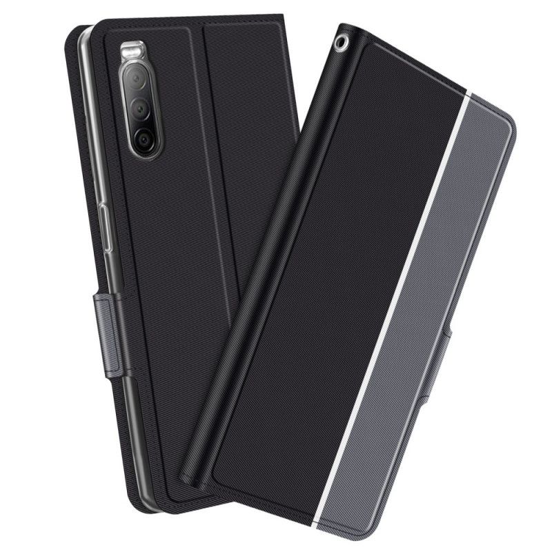 Lederhüllen Für Sony Xperia 10 II Schwarz Zweifarbige Baiyu-Serie
